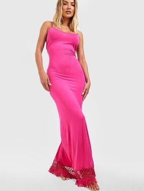 Crochet Tassel Hem Strappy Maxi Beach Dress